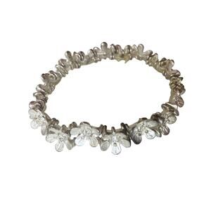 Vintage Y2K Daisy Chain Fields Cottage Whimsical Silver Flower Link Bracelet